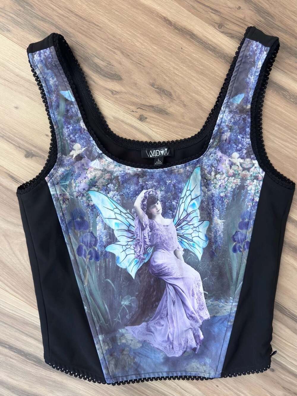 Widow Fairy Lace Portrait Print Bodice Crop Top
